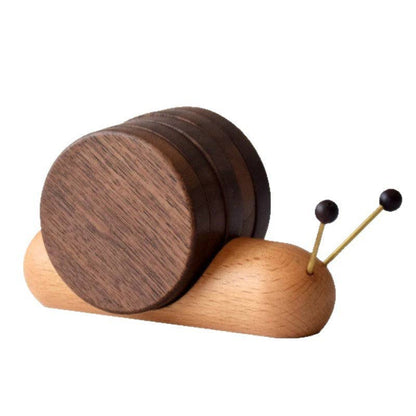 Magnetic Snail Wooden Coaster Set