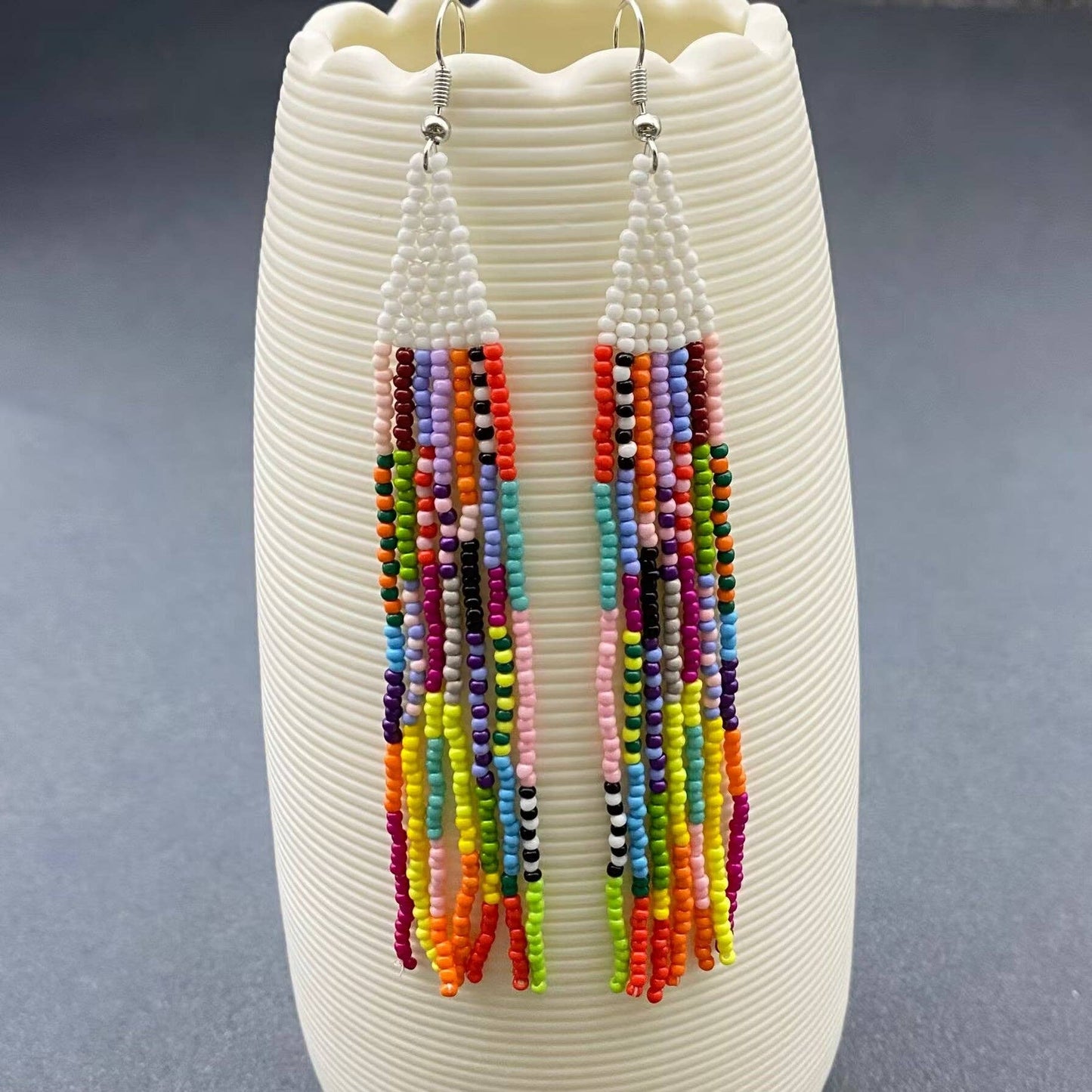 Boho Colored hand-woven Seed Beads Fringe Earrings - SB