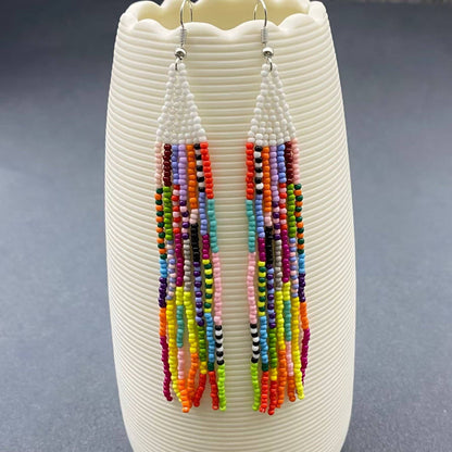 Boho Colored hand-woven Seed Beads Fringe Earrings - SB