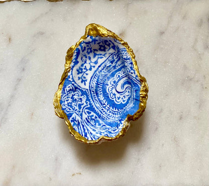 Blue Paisley Oyster Shell Jewelry Dish