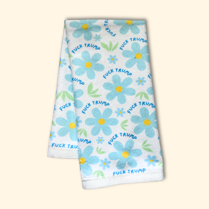 Blue Daisy F*ck Trump Hand Towel