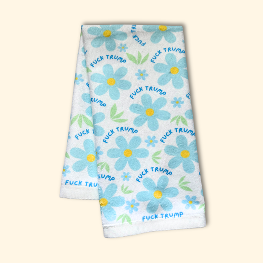 Blue Daisy F*ck Trump Hand Towel