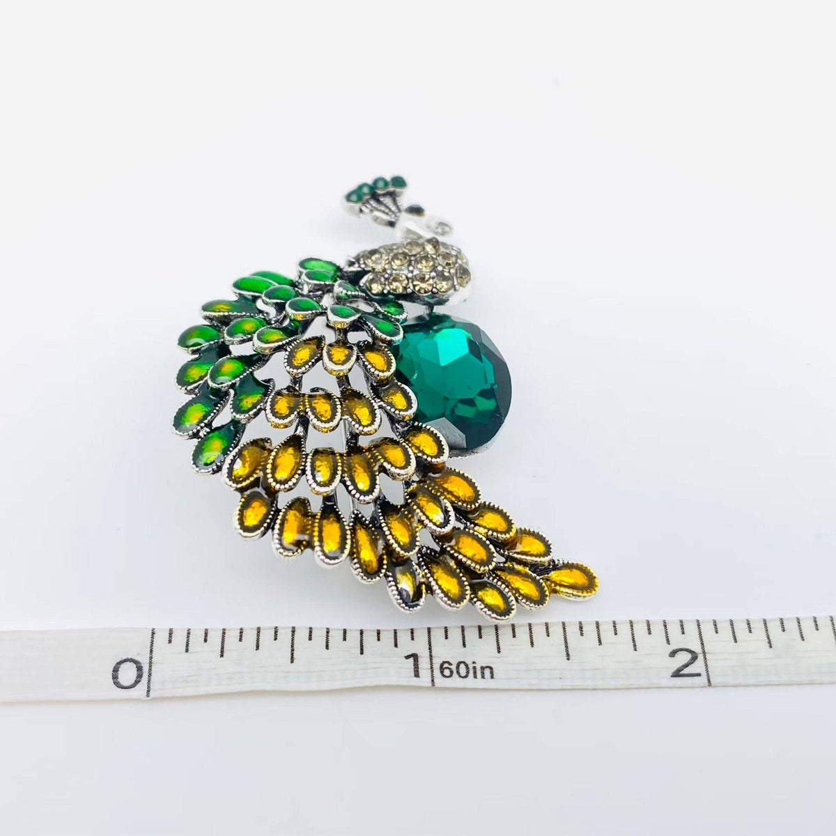 Enamel Colored Rhinestone Peacock Brooch