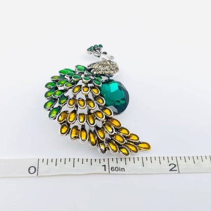 Enamel Colored Rhinestone Peacock Brooch