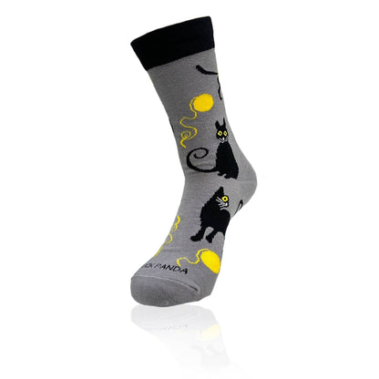 Black Cat Playing with Yarn Socks (Adult Medium)
